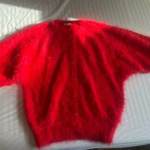 Red 100% alpaca button up cardigan